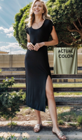 Light Olive Solid Maxi Dress with Side Slit- Size 3X (dress is not available in black)