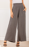 Wide Leg Solid Pants with Smocked- Charcoal- Mocha- Black- Navy (not pictured)