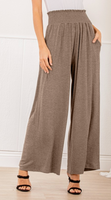 Wide Leg Solid Pants with Smocked- Charcoal- Mocha- Black- Navy (not pictured)