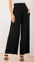 Wide Leg Solid Pants with Smocked- Charcoal- Mocha- Black- Navy (not pictured)