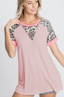 Animal and Solid Top with Stitch- Dusty Pink