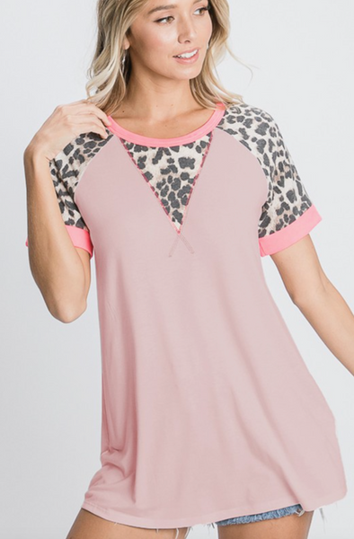 Animal and Solid Top with Stitch- Dusty Pink