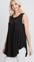 Sleeveless Round Neck Solid Black Babydoll Top