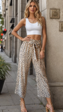 Khaki Animal Culottes Pants- Plus size