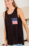 Solid BlackTop with Star and Stripe Pocket- Plus size