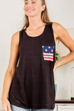 Solid BlackTop with Star and Stripe Pocket- Plus size