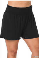 SMOCKED WAIST SHORTS- Black