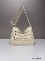 VEGAN LEATHER MULTI ZIPPER POCKET CROSSBODY SHOULDER BAG- OFF WHITE