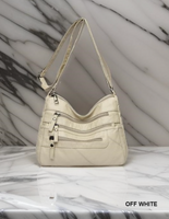 VEGAN LEATHER MULTI ZIPPER POCKET CROSSBODY SHOULDER BAG- OFF WHITE