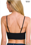 RIBBED SEAMLESS PADDED BRA TOP- Black