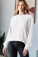 Long Puff Sleeve Solid Knit Top- Off White- 1X