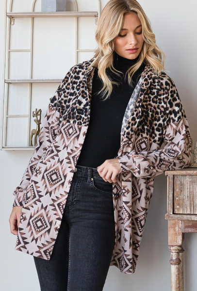 Aztec and Animal Leopard Button Down Shacket