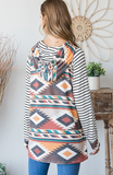 Drawstring Stripe Multi Color Aztec Hoodie