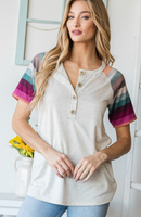 Solid and Stripe Top with Front Button