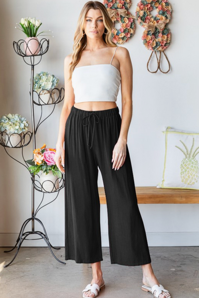 Solid Casual Pants with Side Pocket and Drawstring