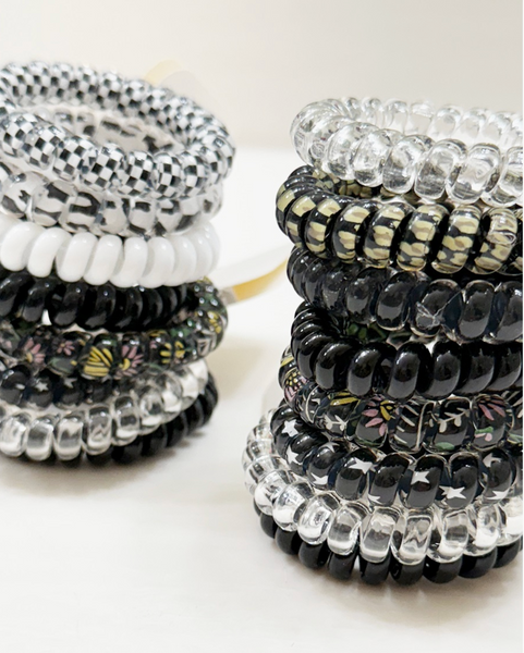 Black Shades Spiral Hair Ties- Mystery 4pk