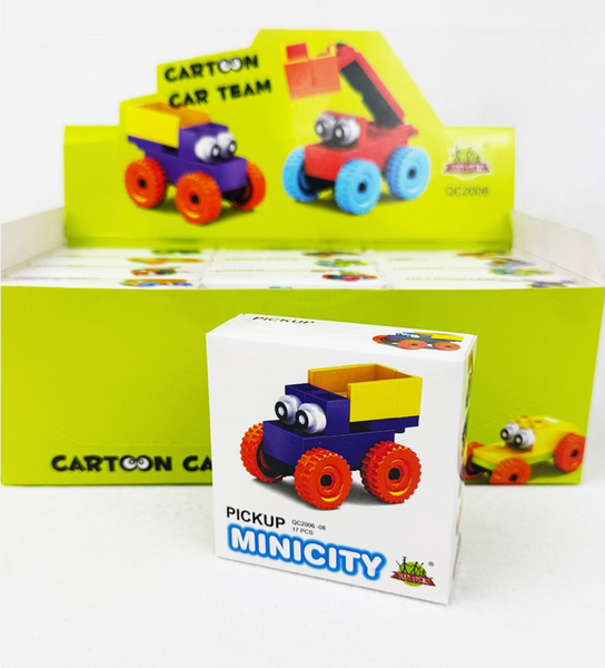 Cartoon Car Team Building Block Assembly Toy- 1 mystery cartoon car