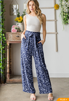 NAVY PLUS GEOMETRIC PRINT CASUAL PANTS- Plus size